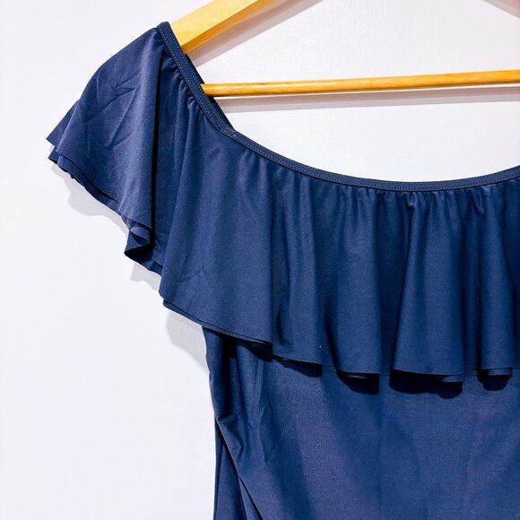 MICHAEL KORS Ruffled One-Piece Swimsuit with Off-Shoulder Neckline | Size 10 * - Picture 3 of 6